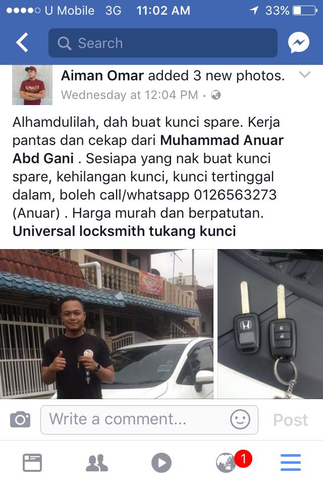 Anuar (Car Locksmith) 1 Kunci Kereta Anuar - Tukang Kunci Profesional
